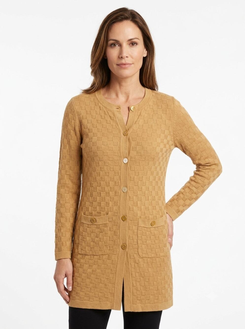 Banana Republic Long Cardigan Sweater Women's M Beige Wool Blend Button Front